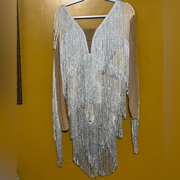 xplus Tops - Silver Fringe Bodysuit Size Large